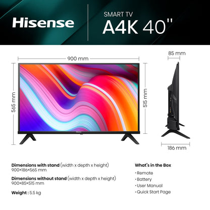 Hisense 40" A4K Full HD Smart LED TV with Dolby Digital & Digital Tuner